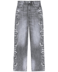 Jeans de Pierna Ancha para Mujer con Adornos de Diamantes de Imitación, Pantalones Largos de Mezclilla de Cintura Media, Ropa Casual de Alta Calidad para Mujer - Product Image 1