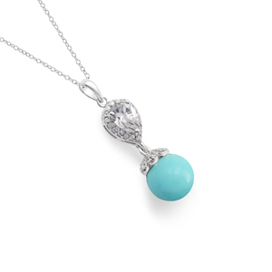 Colgante Minimalista de Plata de Ley S925 con Topacio Blanco Natural y Turquesa en Engaste de Garras, 4.7 Gramos, Joyería Fina - Product Image 3