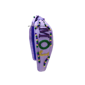 Diadema de cuentas hecha a mano con letras y diseño de corona, morado, verde y dorado, accesorio para el cabello para fiestas de Mardi Gras para mujeres, diademas personalizadas - Product Image 3