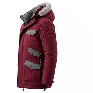 <b>Men's</b> Burgundy Hooded Puffer <b>Jacket</b> Waterproof Windproof Thick Polyester Autumn <b>Long</b> Coat Regular Fit Zipper Closure Sporty - Product Image 3