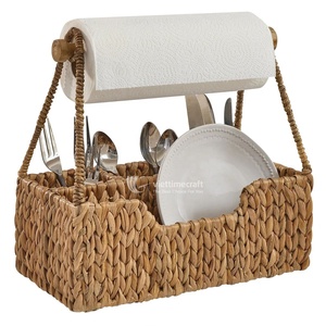 Meilleure vente Porte-serviettes en papier tissé en jacinthe d'eau Caddy avec 4 fentes pour l'organisation de la cuisine du Vietnam vente en gros - Product Image 1