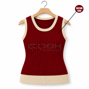 Cosh International Sisterhood Sorority <b>Red</b> Knitted Sleeveless O-Neck Tank Top Contrast Color Spliced Casual Solid Design Regular - Product Image 5