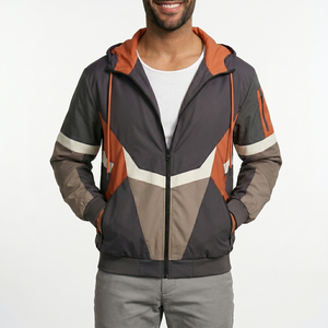Men's Color Blocking Hooded Zipper <b>Jacket</b> Windproof Casual Polyester Nylon Outerwear Autumn Wear - Product Image 1