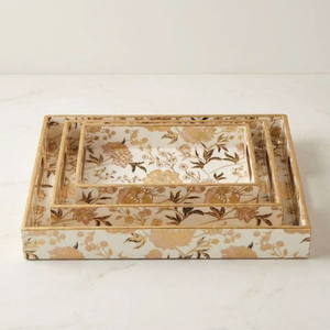 Juego de bandejas decorativas rectangulares con diseño floral, de madera, estilo tradicional, paquete de varias piezas - Product Image 1