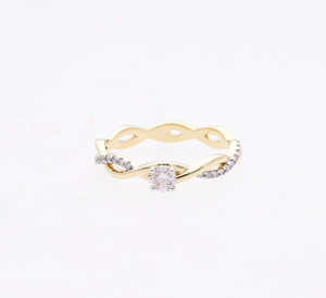 14K Yellow <b>Gold</b> Twisted Infinity Lab Grown CVD Diamond <b>Ring</b> F VVS VS Round Cut Center with Pave <b>Set</b> Side Stones Elegant <b>Ring</b> - Product Image 5