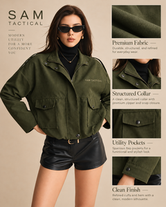 Chaqueta Utilitaria Verde Oliva para Mujer, Hombros Caídos, Cierre de Cremallera, Cuello Camisero, Bolsillos Tipo Cargo, Abrigo de Otoño, Precio Económico, OEM Personalizado - Product Image 4