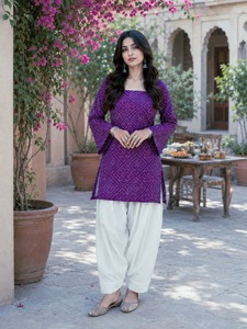 Bandhej Print Cotton Short <b>Kurti</b> with Linen Palzzo For Girls Ladies Casual Wear Regular Wear <b>Kurti</b> With Low Price Latest Design - Product Image 3