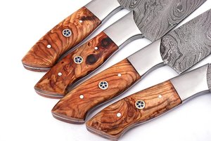 Handmade Damascus Steel Chef <b>Steak</b> <b>Knives</b> Set 4-Piece Wood Handle with Leather Sheath Premium Professional Viking <b>Knives</b> - Product Image 2