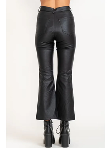 Pantalon en cuir noir taille haute évasé pour femme, coupe slim, extensible, coupe-vent, cinq poches - Product Image 5