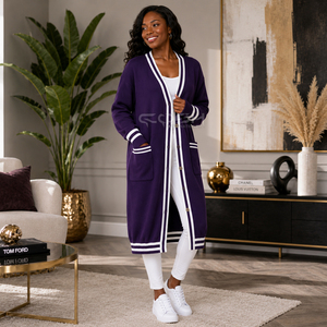 Cosh International Sorority Sisterhood Acrylic Full Sleeve Solid Color Casual <b>Purple</b> With White Trim And Button Closure - Product Image 4