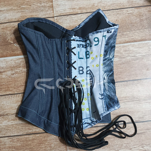 เสื้อครอปเดนิมสั่งทำพิเศษ สไตล์ Y2K ลายพิมพ์เงิน พร้อมโครงเหล็กเสริมความแข็งแรง - Product Image 4