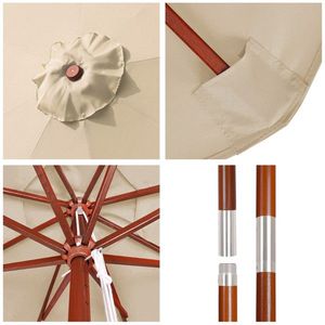 Stylish 9 ft Patio Umbrella with Wooden Ribs & Aluminum Frame Wooden Pole Backyard Market Umbrella Deck Ga - Product Image 4