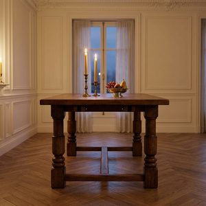 <b>Rustic</b> Wooden <b>Dining</b> <b>Table</b> Antique Rectangular Top with Turned Legs and Stable Base - Product Image 2