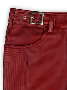 Cherry Red Electric Zipper Mono Leather <b>Pants</b> - Product Image 6