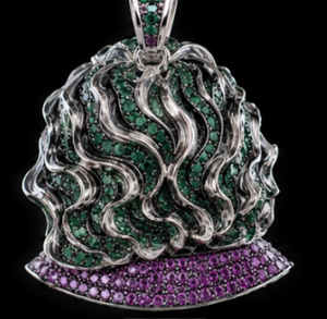 Pendentif en diamant artificiel, breloque en moissanite, bijou de visage ton argent, pendentif statement avec pierre verte et violette - Product Image 2