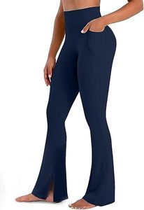 <b>Women's</b> <b>Flare</b> <b>Leggings</b> High Waisted Yoga Pants with Phone Pocket Slit Hem Fitness Wear - Product Image 3
