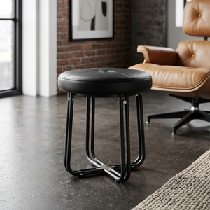 Tabouret moderne portable et léger en acier inoxydable, revêtement en similicuir, chaise d'appoint minimaliste pour chambre à coucher, durable et fait main - Product Image 3