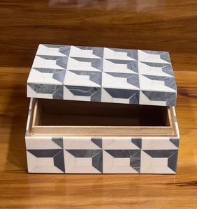 Caja de Joyería Rectangular de Resina con Patrón Geométrico, Diseño Minimalista Moderno, Ecológica, con Base de Tela No Tejida, Capacidad de 1-3L - Product Image 3