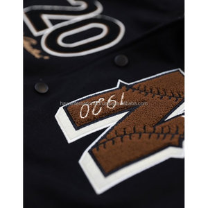 HIVJ217-Mangas de cuero genuino para hombre, parches de bordado múltiple personalizados y Logos, chaqueta de equipo universitario, color marrón - Product Image 4