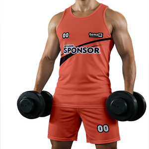 Conjunto de Ropa Deportiva de Verano para Hombre, Camiseta sin Mangas y Pantalones Cortos de Gimnasio Personalizados, de Terciopelo, Secado Rápido, Absorbe la Humedad, OEM ODM, Ropa Deportiva Activa para Entrenamiento - Product Image 1