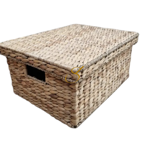 <b>Rectangular</b> Water Hyacinth <b>Basket</b>, Lidded <b>Basket</b> for Storage, Waterhyacinth Wicker <b>Basket</b>, Coastal Decor, Storage <b>Basket</b> - Product Image 1
