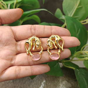 18k gold plated pink <b>cats</b> eyes pink quartz gemstone stud animal <b>earring</b> trendy unique fashion jewelry gift for birthday - Product Image 6