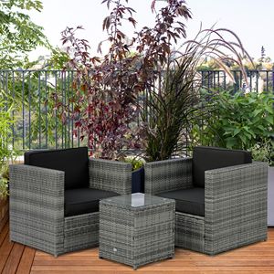 Nero all'aperto PE Rattan vimini Patio bistrot Set con cuscino lavabile tavolino per divano di conversazione - Product Image 2