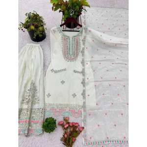 Conjunto de Fiesta Blanco para Mujer de Diseñador Shree Hari Fashion-SR con Top Elegante, Dupatta y Sharara, Talla M - Product Image 4