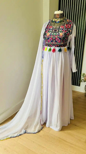 Premium Handmade Craftsmanship Traditional Embroidered Chiffon Colorful Dress Long Mirror Work Weddings Afghan Kuchi Dress - Product Image 4