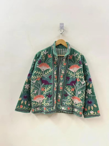 Velvet Suzani Floral <b>Bomber</b> <b>Jacket</b> Reversible Hand Embroidered Boho <b>Vintage</b> Short Coat Statement Autumn Winter Cotton - Product Image 2