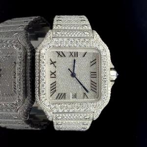 Premium Shimmer Style Iced Moissanite Square <b>Case</b> 10 Bar Water Resistant Stainless Steel <b>Watch</b> Full Cover Stones Wedding Event - Product Image 1