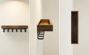 Porta llaves de pared con estante, organizador decorativo para correo y ganchos para llaves, de madera con accesorios de montaje, 9.64” de ancho x 2.36” de alto x 2.75” de largo - Product Image 2