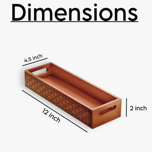 Plateau en bois artisanal rustique Brownwood avec poignée et motif floral, finition lisse pour une présentation élégante lors des repas - Product Image 3
