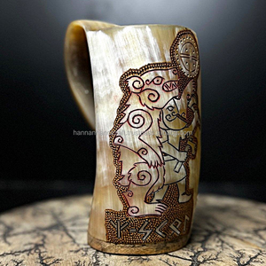 Jarra de Cuerno Vikinga Clásica de Lujo Hecha a Mano, Rústica y Ecológica para Vino al Mejor Precio - Product Image 3