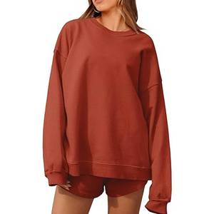 Sudadera de Cuello Alto Oversize para Mujer, de Alta Calidad, Color Sólido, Hombros Caídos, Manga Larga, Transpirable, 100% Algodón, Estilo Otoñal - Product Image 4
