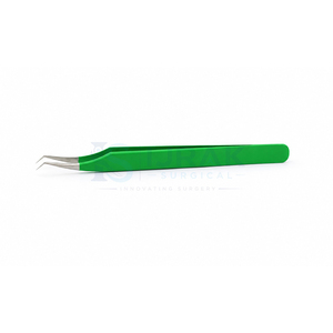 Pince à épiler de précision pour cils, en acier inoxydable, manche vert, pointe angulaire à 45 degrés, surface lisse - Product Image 3