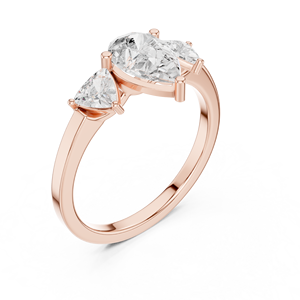 Bague de fiançailles en or rose avec trois diamants taillés en poire pour femme, bague classique de mariage, de promesse ou d'anniversaire - Product Image 3