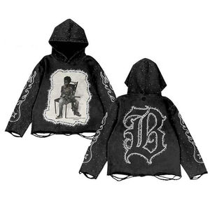 Sweat à capuche streetwear pour homme de haute qualité, délavé à l'acide, personnalisé, vintage, 410 grammes, imprimé numériquement, lourd, vente en gros - Product Image 3