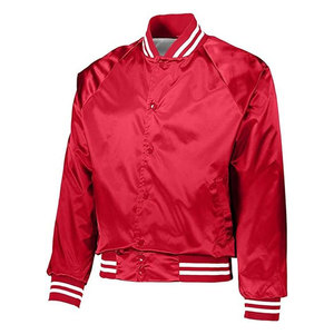 Snap-Front Satin Bomber <b>Jacket</b> with Striped 1x1 Rib-Knit Collar Cuffs and Bottom Band Raglan Sleeve Lightweight Outerwear - Product Image 1