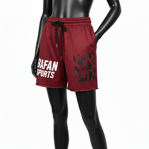 Shorts Deportivos Ligeros de Malla para Mujer, Tela de Poliéster de Alta Calidad 140 GSM, Color Granate, para Gimnasio y Entrenamiento, con Estampado de Goma - Product Image 4