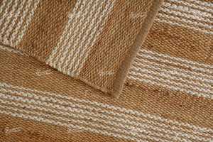 Tapis en jute naturel tissé à la main avec un design rayé moderne, durable, écologique, à poils plats, épaisseur moyenne, pour la maison et le salon - Product Image 5