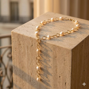 ART PALACE Collar en Y con perlas blancas redondas chapadas en oro para mujer, joyería de moda - Product Image 2