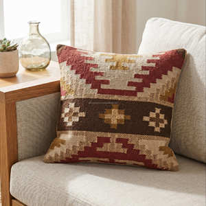Housse de coussin décorative Kilim en terre cuite pour intérieurs rustiques, fermiers et modernes du désert - Product Image 4