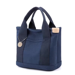 Black Canvas Tote Bag <b>Small</b> Size Daily Use Hand Carry <b>Shopping</b> Bag With Metal Logo Tag - Product Image 4