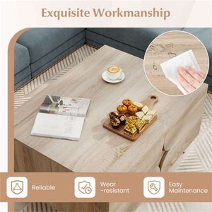 Tavolino da Caffè Multifunzione con Superficie Sollevabile, Mobile a 3 Ante Lucido e Scomparto Posteriore Aperto, Effetto Legno Naturale, 80 cm - Product Image 5
