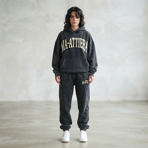 Conjunto de Sudadera con Capucha Oversize Lavada a Medida y Pantalones Jogger de Algodón para Mujer, Chándal de Dos Piezas de Felpa Estilo Urbano OEM ODM - Product Image 1