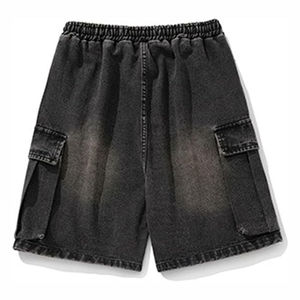 Pantalones Cortos Cargo Negros para Hombre, Cintura Elástica con Cordón, Estilo Casual, Color Sólido, Transpirables, Diseño de Bolsillos, Secado Rápido - Product Image 2
