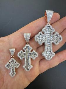 Designer Inspired Gold <b>Cross</b> Charm Pendant with Moissanite Stones Unisex Fashion Jewelry for <b>Men</b> and Women - Product Image 1