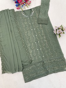 ชุดสูทซัลวาร์กะมีซแบบกึ่งสำเร็จรูป Fox Georgette รุ่นโมเดิร์นความยาวปานกลาง พร้อมงานปักเลื่อมและงาน Khatli สำหรับงานปาร์ตี้และงานแต่งงาน - Product Image 6