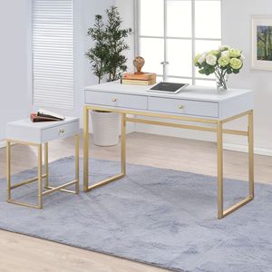 White and Brass 1 <b>Drawer</b> Console <b>Table</b> <b>Side</b> <b>Table</b> with Elegant Design - Product Image 5